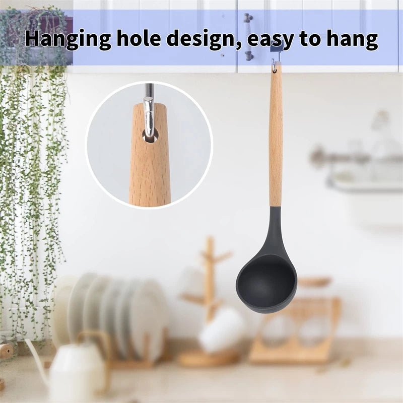 Silicone Soup Ladle – Wood Handle