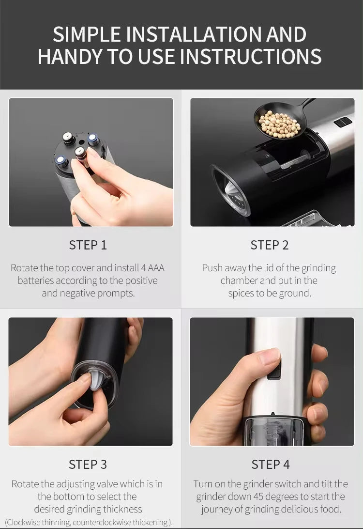 Electric Salt & Pepper Grinder Set – Automatic with LED