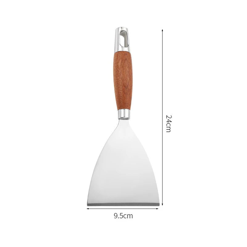 Stainless Steel Square Head Steak Cooking Spatula Pizza Shovel Pancake Beef Turner Scraper Wood Handle BBQ Utensils for Kitchen
