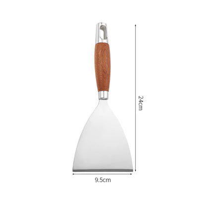 Stainless Steel Square Head Steak Cooking Spatula Pizza Shovel Pancake Beef Turner Scraper Wood Handle BBQ Utensils for Kitchen