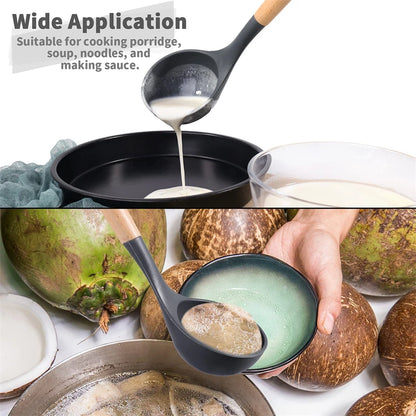 Silicone Soup Ladle – Wood Handle