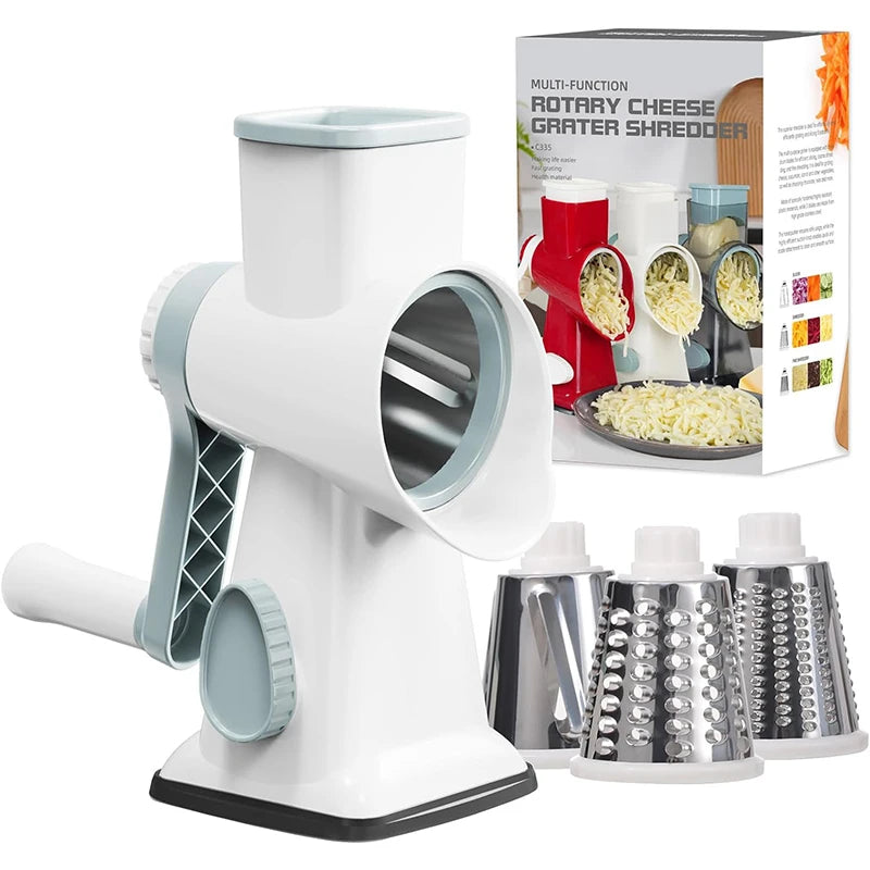 3-in-1 Rotary Cheese & Vegetable Grater – Manual Slicer