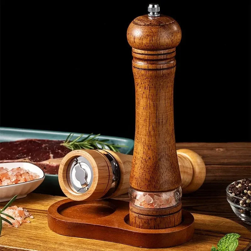 8" Wooden Pepper Grinder – Adjustable Ceramic Spice Mill