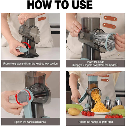 3-in-1 Rotary Cheese & Vegetable Grater – Manual Slicer
