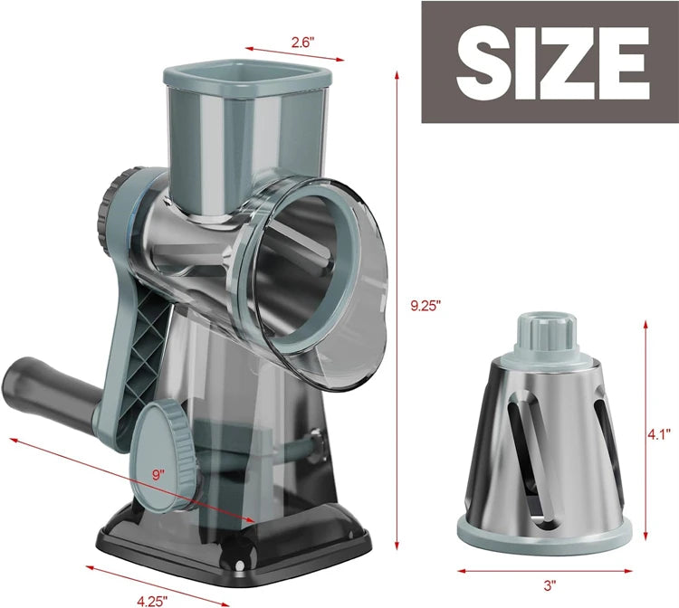 3-in-1 Rotary Cheese & Vegetable Grater – Manual Slicer