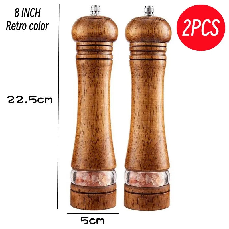 8" Wooden Pepper Grinder – Adjustable Ceramic Spice Mill
