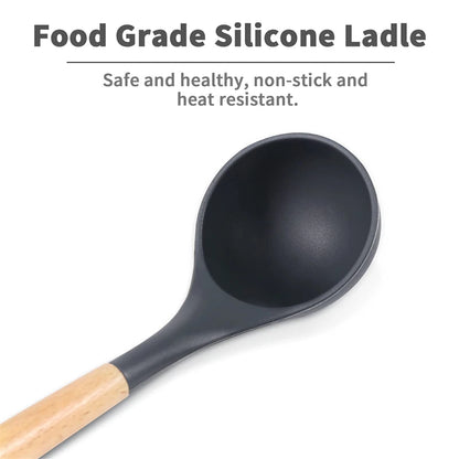 Silicone Soup Ladle – Wood Handle