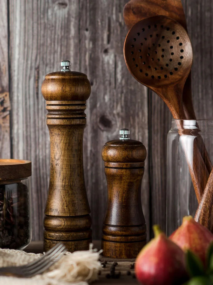 Wooden Salt & Pepper Grinder – Adjustable Ceramic Mill (5"/8"/10")