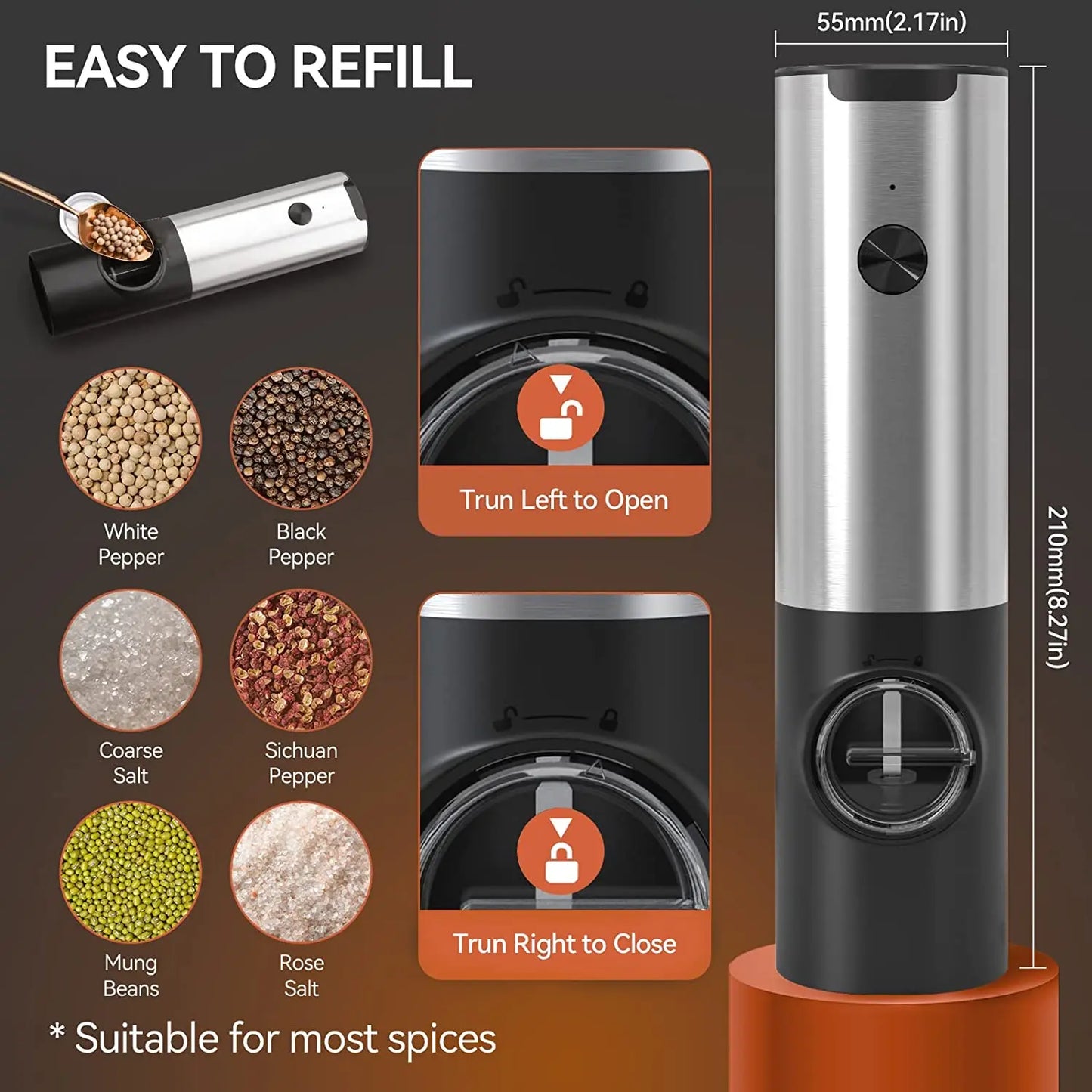 USB Electric Salt & Pepper Grinder – Adjustable Coarseness