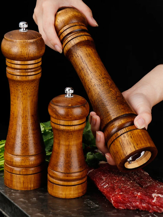 Wooden Salt & Pepper Grinder – Adjustable Ceramic Mill (5"/8"/10")