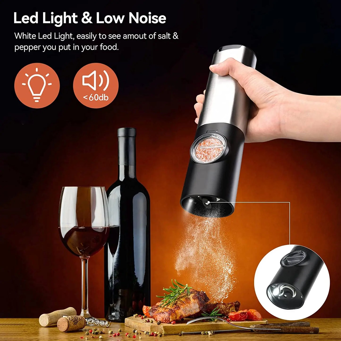 USB Electric Salt & Pepper Grinder – Adjustable Coarseness