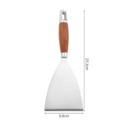 Stainless Steel Square Head Steak Cooking Spatula Pizza Shovel Pancake Beef Turner Scraper Wood Handle BBQ Utensils for Kitchen
